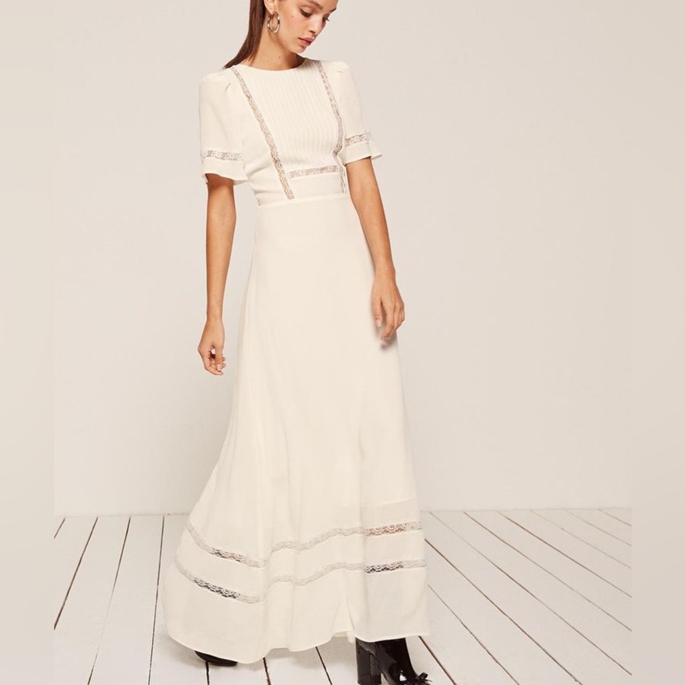 Reformation Ivory Maxi Dress with Lace Accents - Size 2